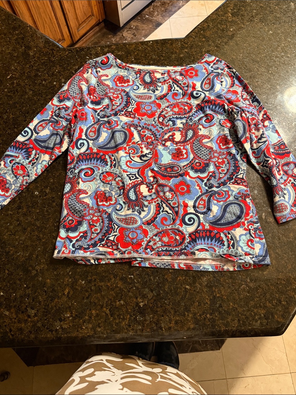 Talbots Red, Blue & White Paisley Long-Sleeve Tee